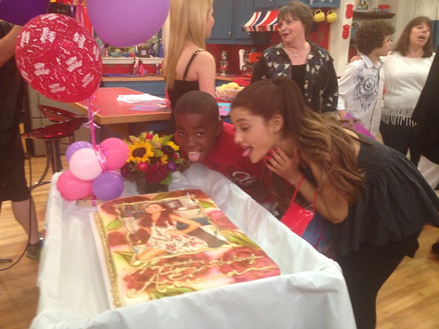 Ariana Grande and Wade Maurice Johnson Jr. On set Sam & Cat. Celebrating Ariana's Birthday