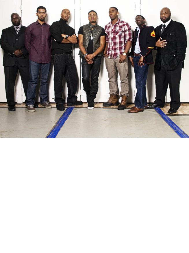 Male cast members of the stage play 