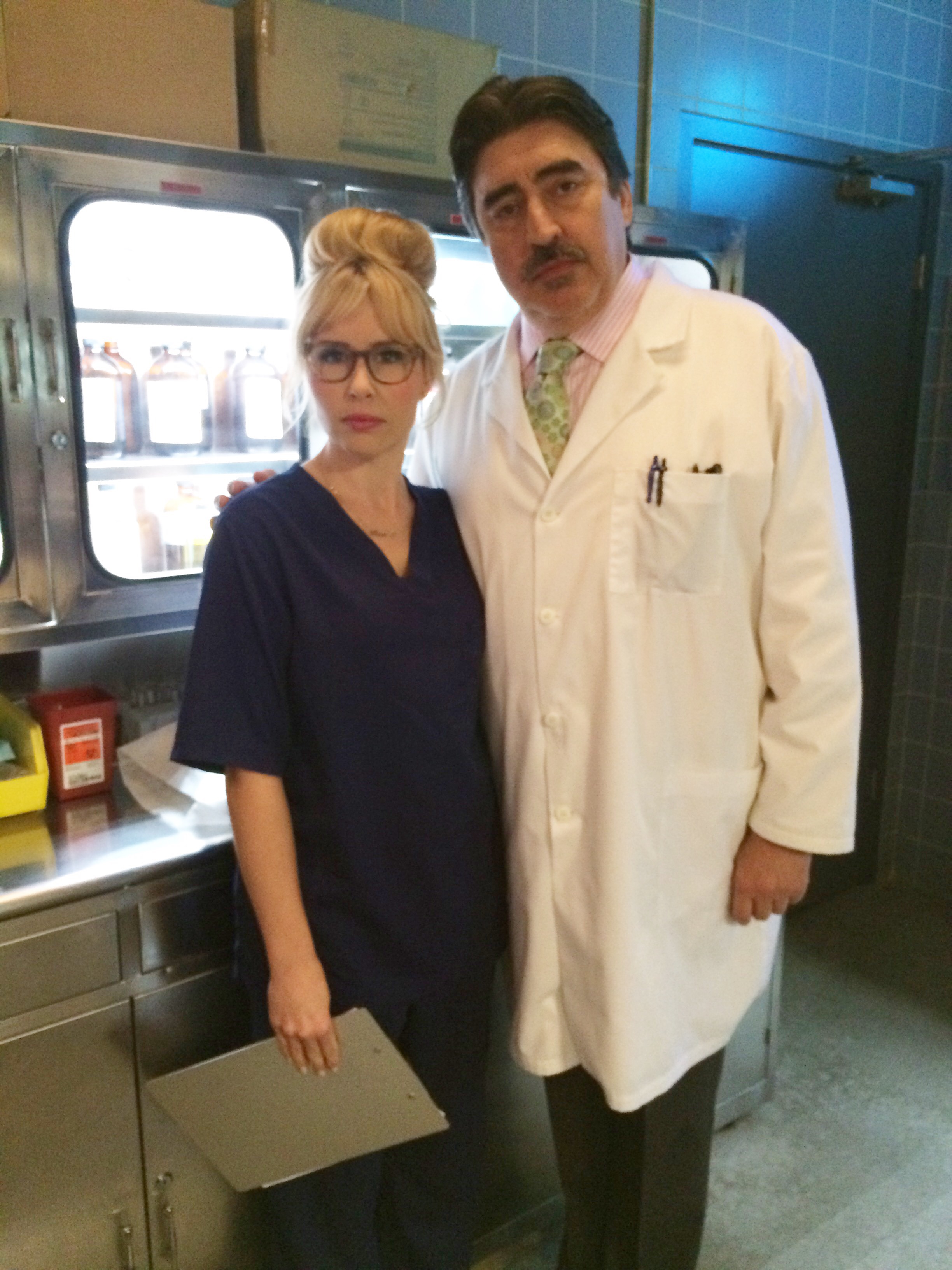 Andrée Vermeulen and Alfred Molina on set of Angie Tribeca S1