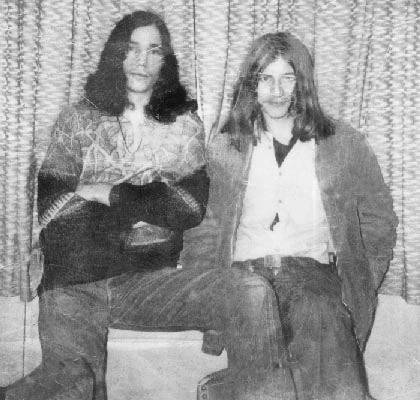 Coyote (left) and Brit buddy. Photo taken in Doyle House Fraternity where I lived in 1971/72 while attending MUN Memorial University of Newfoundland. I'd been growing my hair since exiled from USA in June 1970.