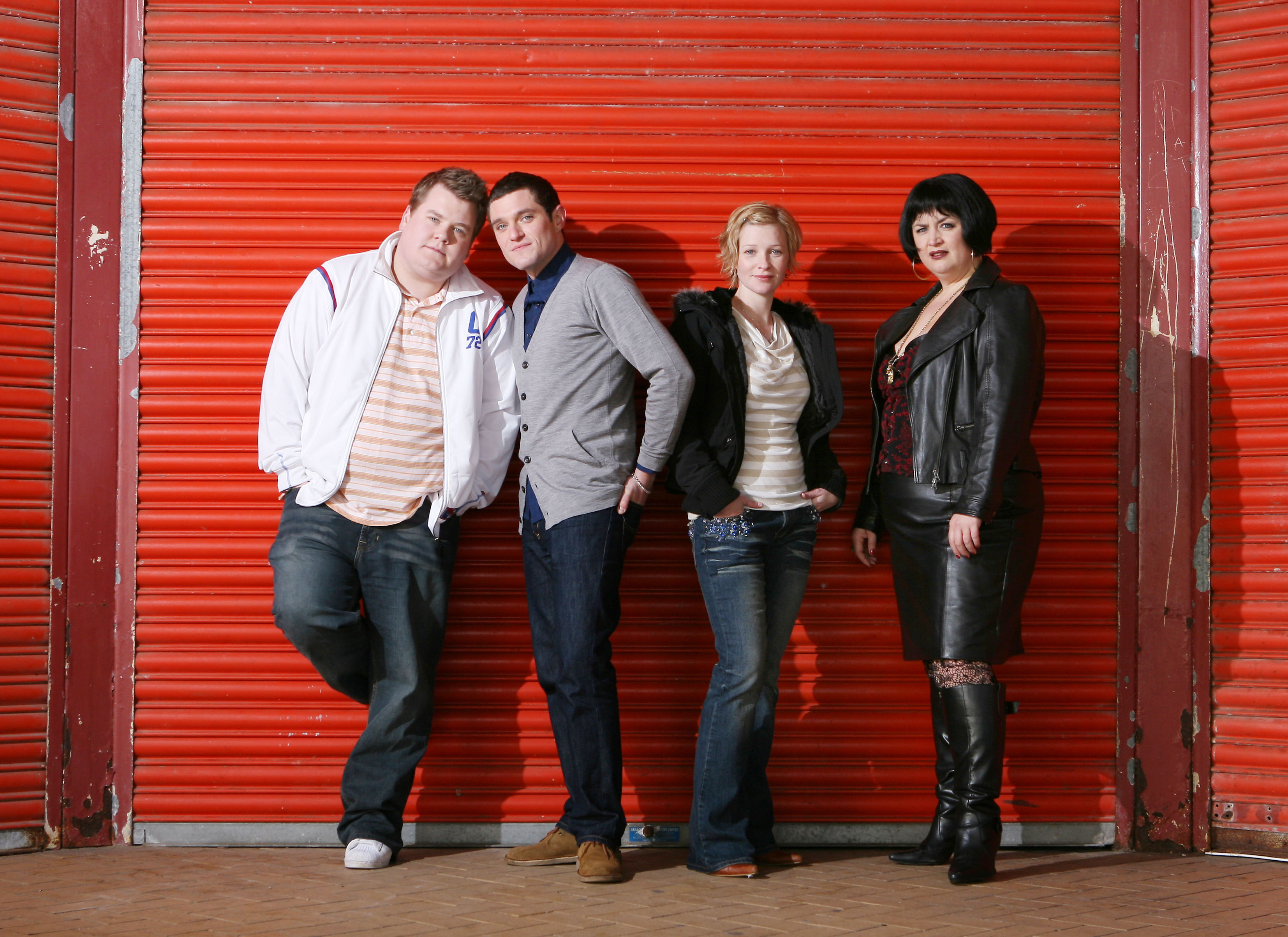 Still of James Corden, Ruth Jones, Joanna Page and Mathew Horne in Gavin & Stacey (2007)