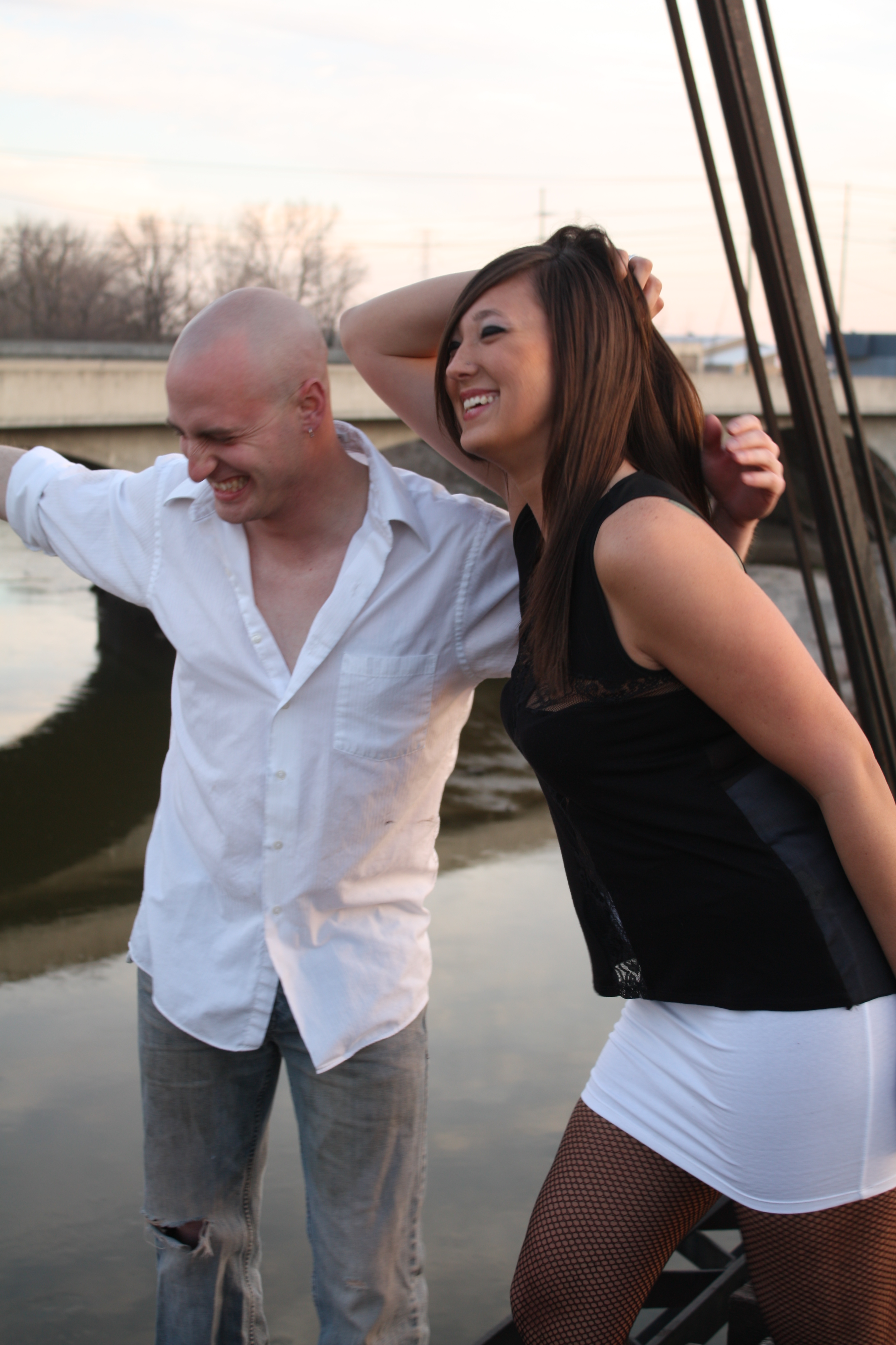 Yeste and Abby Haley share a laugh during a shoot.