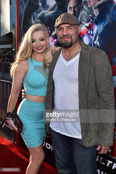 Randy Couture and Mindy Robinson attend The Avengers: Age of Ultron premier in Hollywood