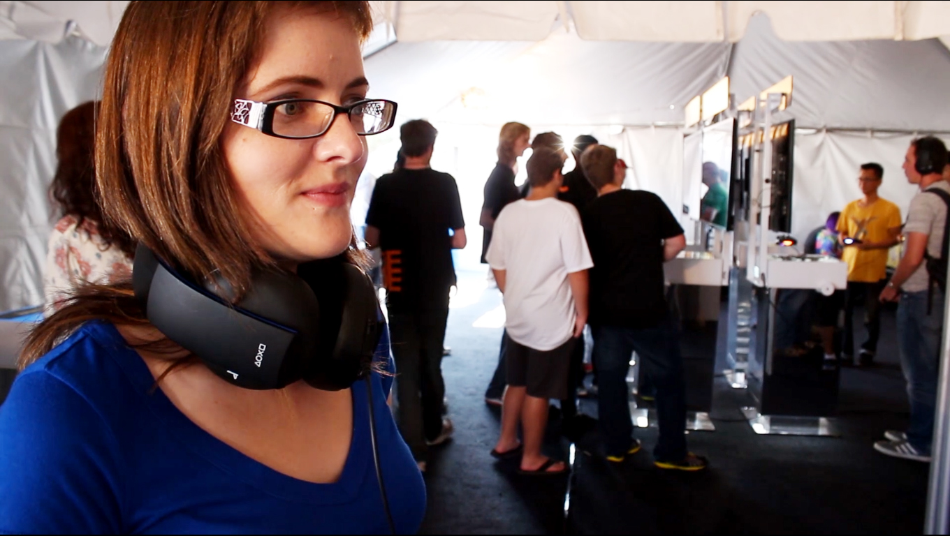 A still from a video shoot at Indiecade 2014 for the Geeks Outside YouTube channel