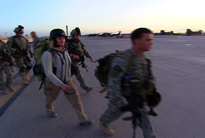 War Reporter Alex Quade about to board Chinook helicopter in the moments before shoot-down. Afghanistan 2007.