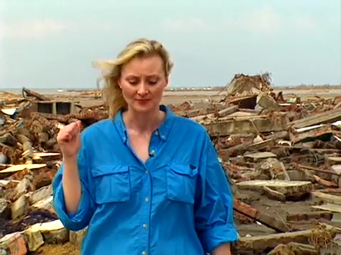 CNN Correspondent Alex Quade amidst massive tsunami devastation and dead bodies in Bande Aceh, Indonesia. 90,000 people lost their lives. Alex was one of the first reporters on the scene, providing CNN viewers worldwide insightful stories.