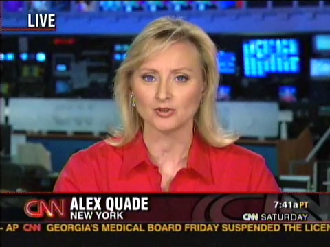 CNN Correspondent Alex Quade live shot interview in New York for CNN Saturday show.