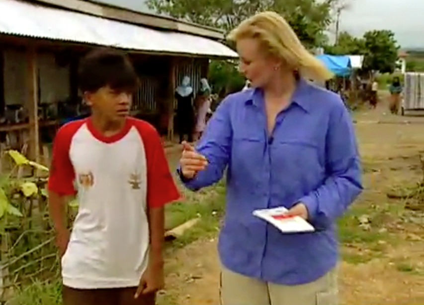 CNN Correspondent Alex Quade in 'refugee camp' in Bande Aceh, Indonesia one year after the tsunami. Alex tracked down the same orphaned children she interviewed initially, to see how they were doing. Her reports aired on CNN worldwide to critical acclaim.