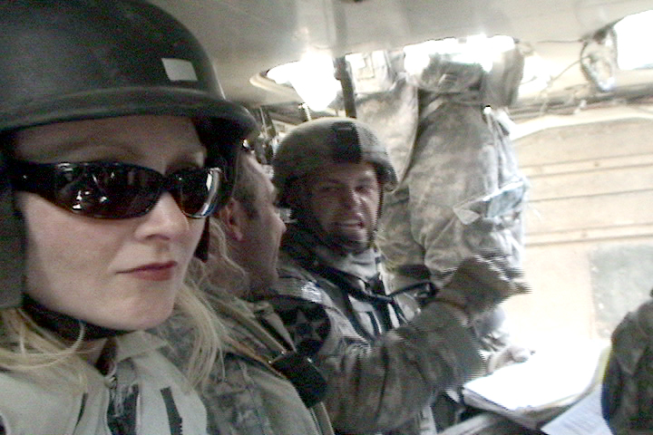 War Reporter Alex Quade in back of Stryker with Cavalry unit, on 'clear-and-hold' mission during Operation Arrowhead Ripper. Baqubah, Iraq, 2007.