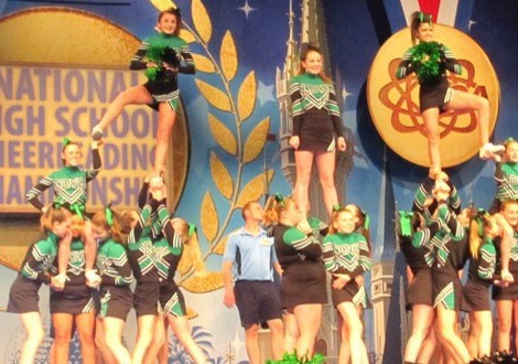 Analaura Cataldi performing at UCA National Cheerleading Championships in Orlando, Florida (far right)