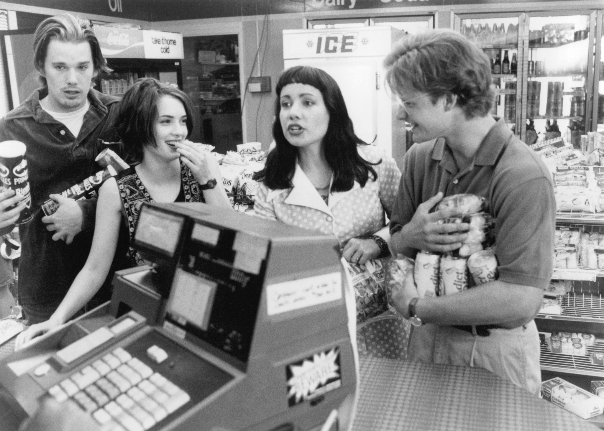 Still of Ethan Hawke, Winona Ryder, Janeane Garofalo and Steve Zahn in Reality Bites (1994)