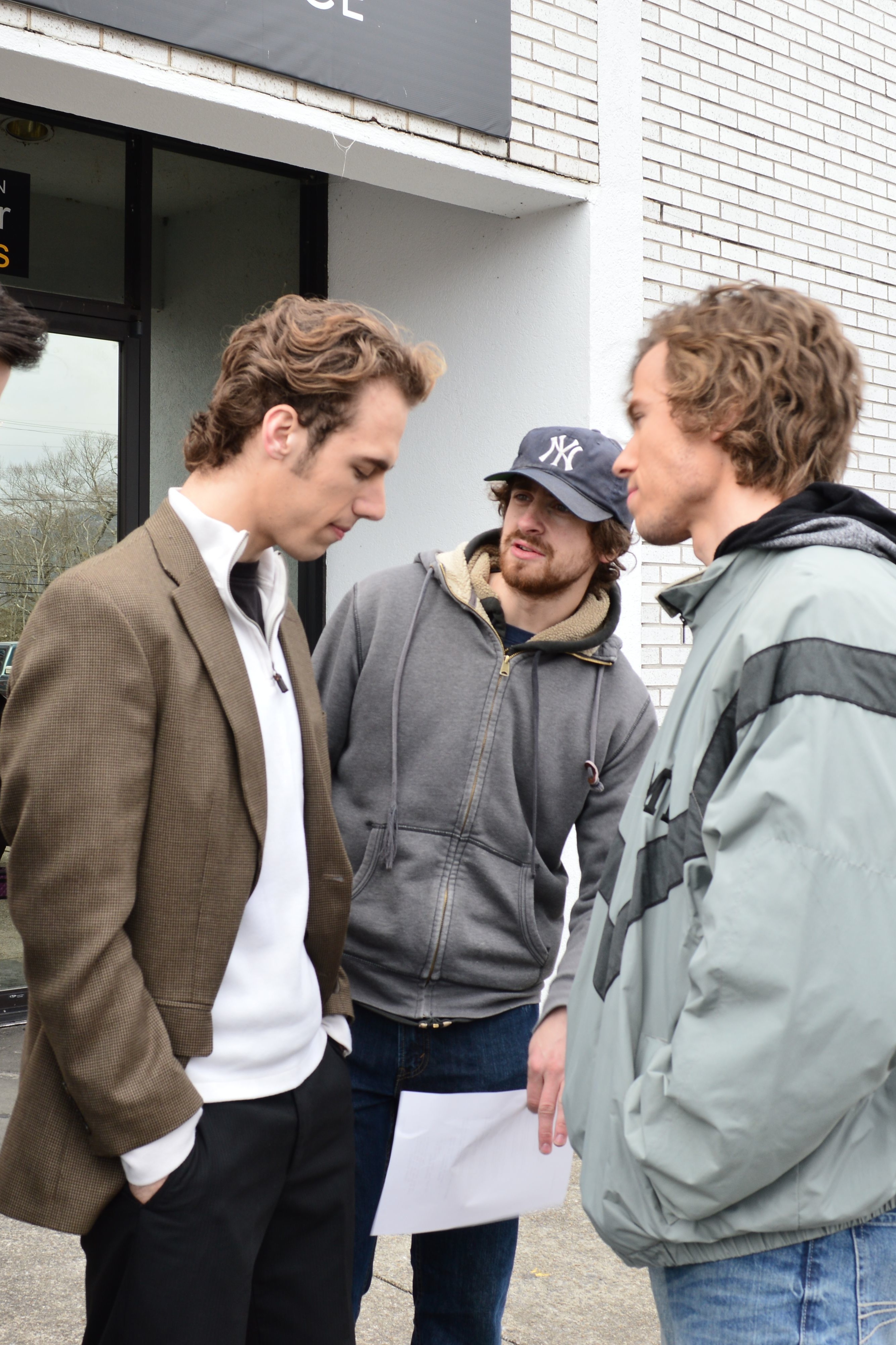Production still of Nathan Jacobson with director Matthew Perdie and Kaiser Johnson on the set of Romans XIII (2014).