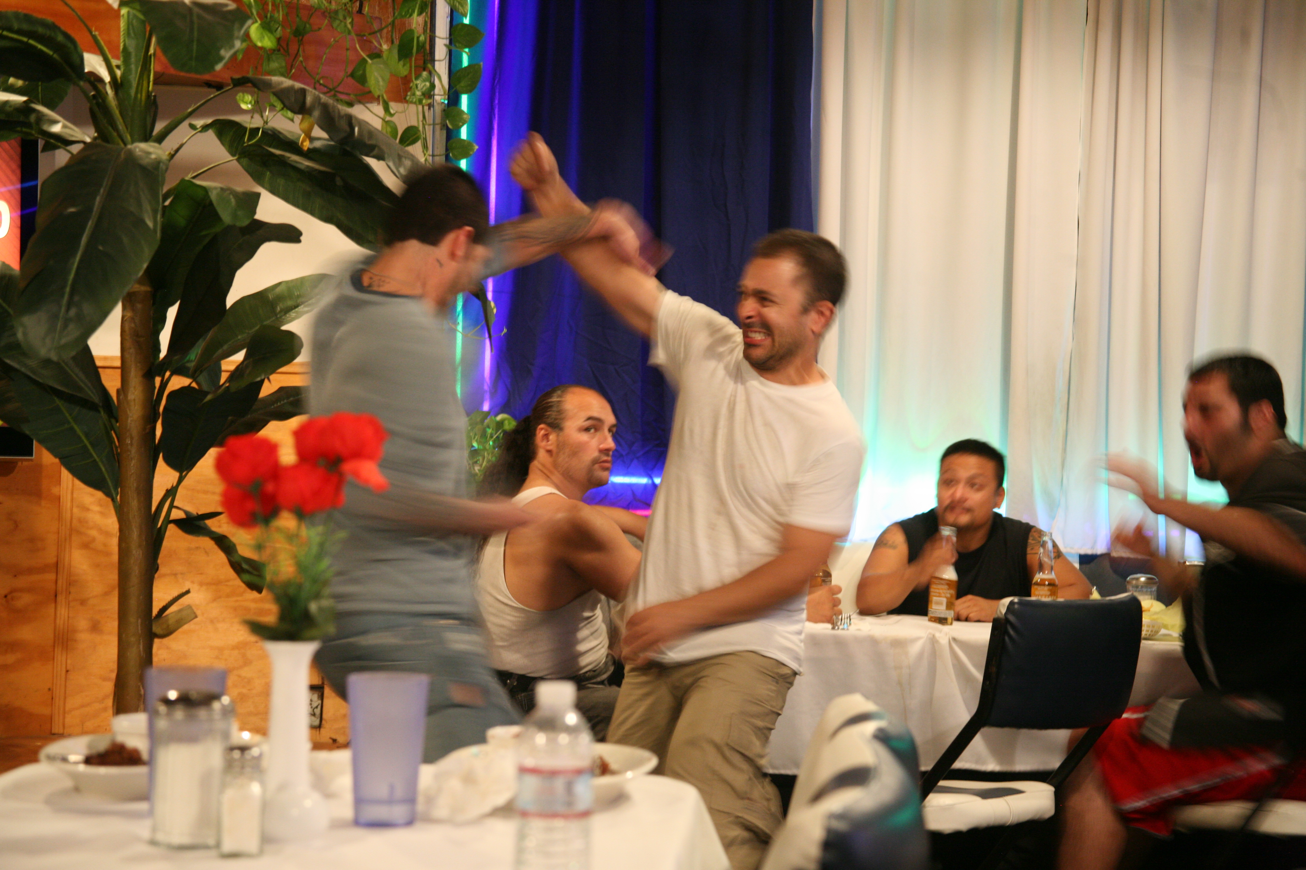 JD Fortune slices open Val Tasso's arm on the set of Bloodwar.