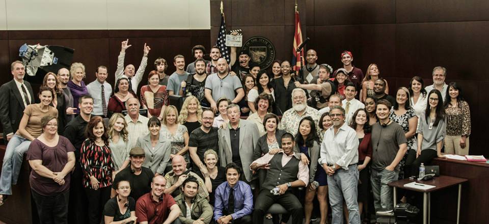 Cast and crew on the final day of filming 