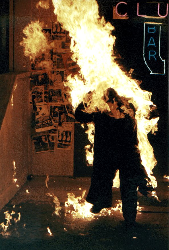 Ron Balicki performing a full fire burn on the movie, 