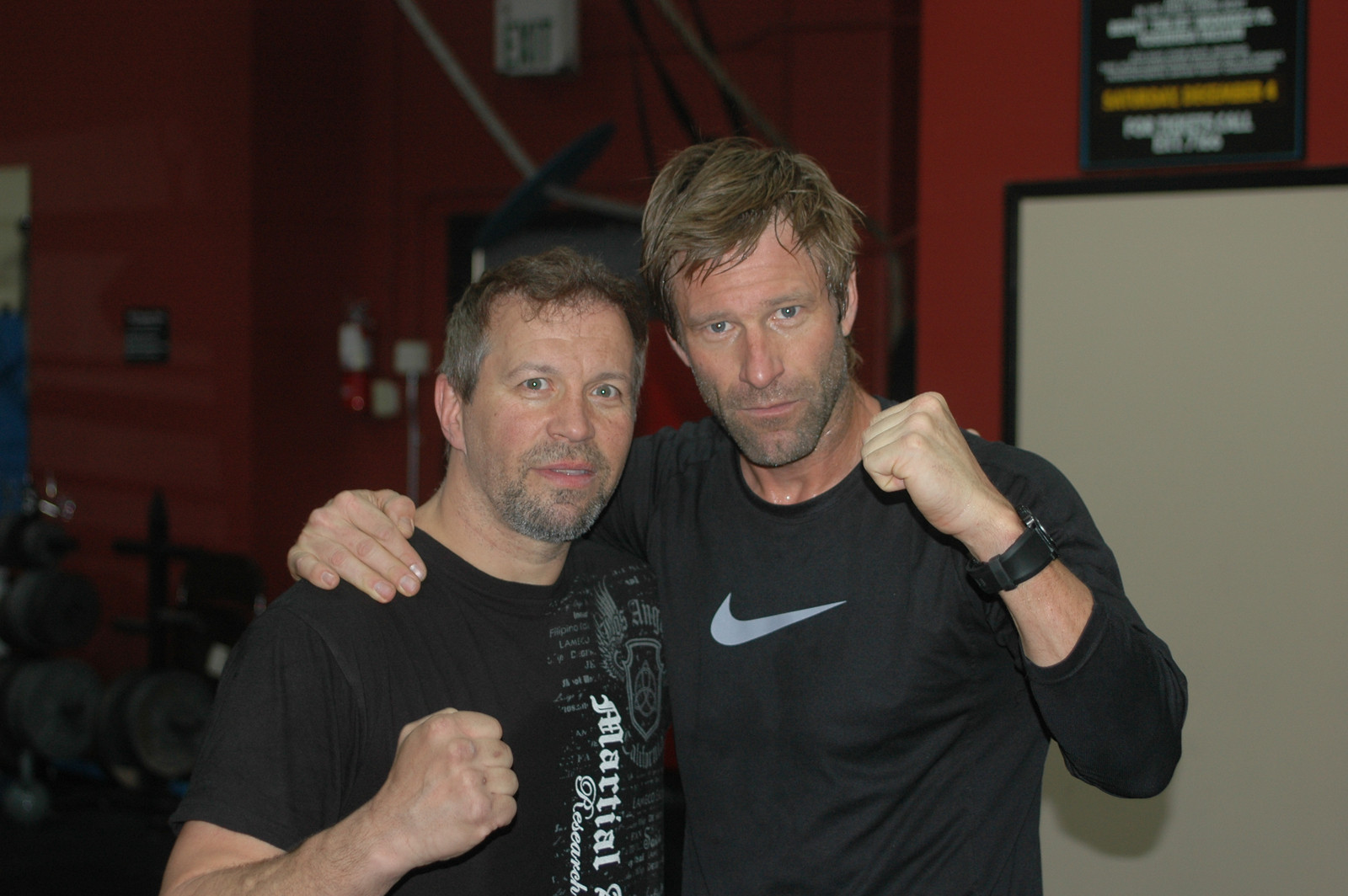 Aaron Eckhart and Ron Balicki training for the movie, I, Frankenstein.