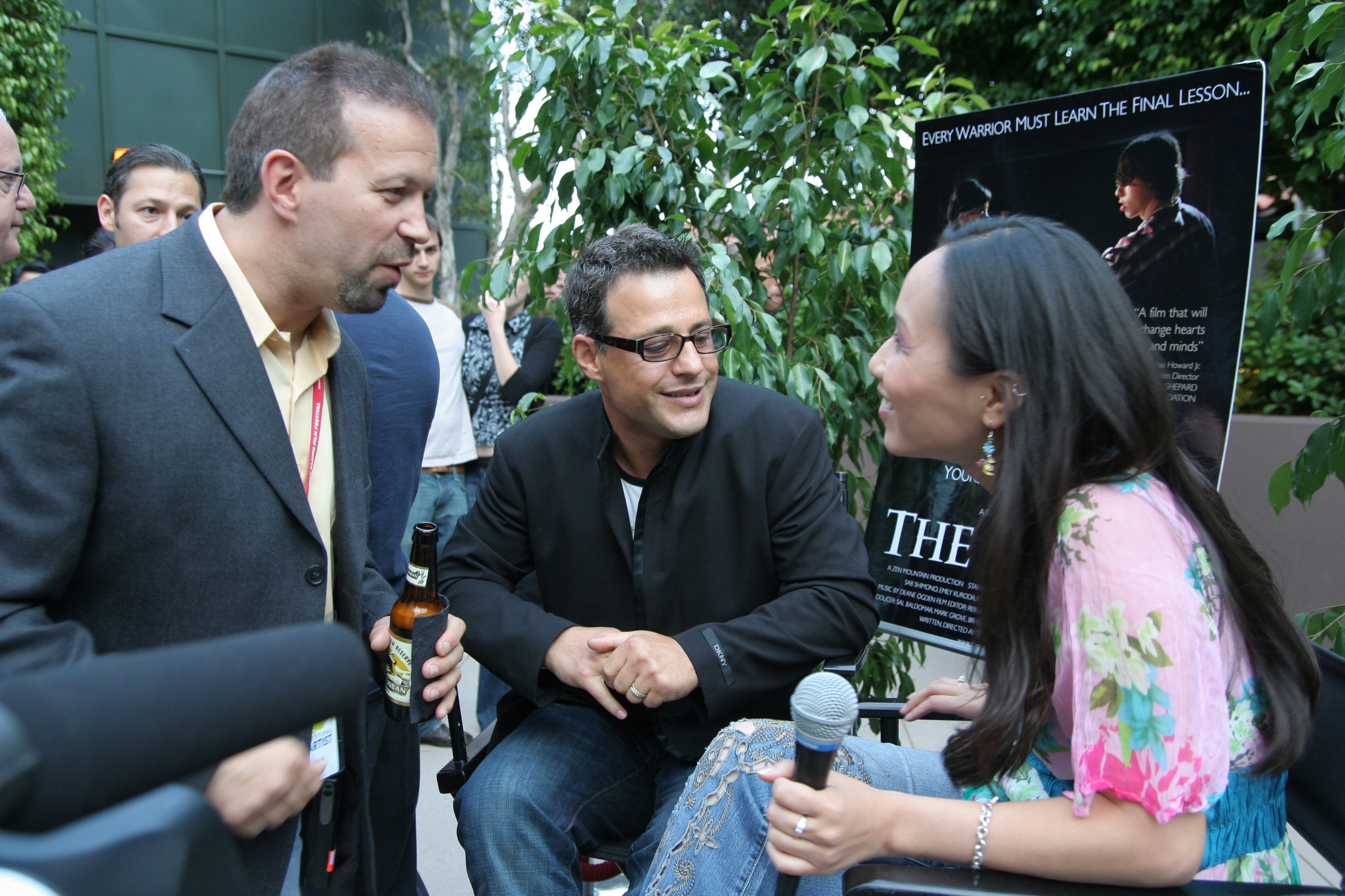 Producer Ron Balicki with Actor Louis Mandylor being interviewed at the Los Angeles Premiere of THE SENSEI for the 24th LA Asian Pacific Film Festival