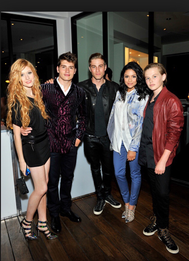 Katherine McNamara, Gregg Sulkin, Cameron Fuller, Bianca Santos and Garrett Wareing attend the 12th Annual Teen Vogue Young Hollywood Party with Emporio Armani on September 26, 2014 in Beverly Hills, California.