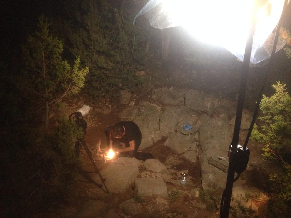 Flint Striking a Camp Fire for our 'Wolf' scene on 