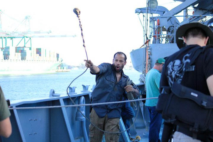 In action on the set of Syfy's MegaShark vs. Crocosaurus