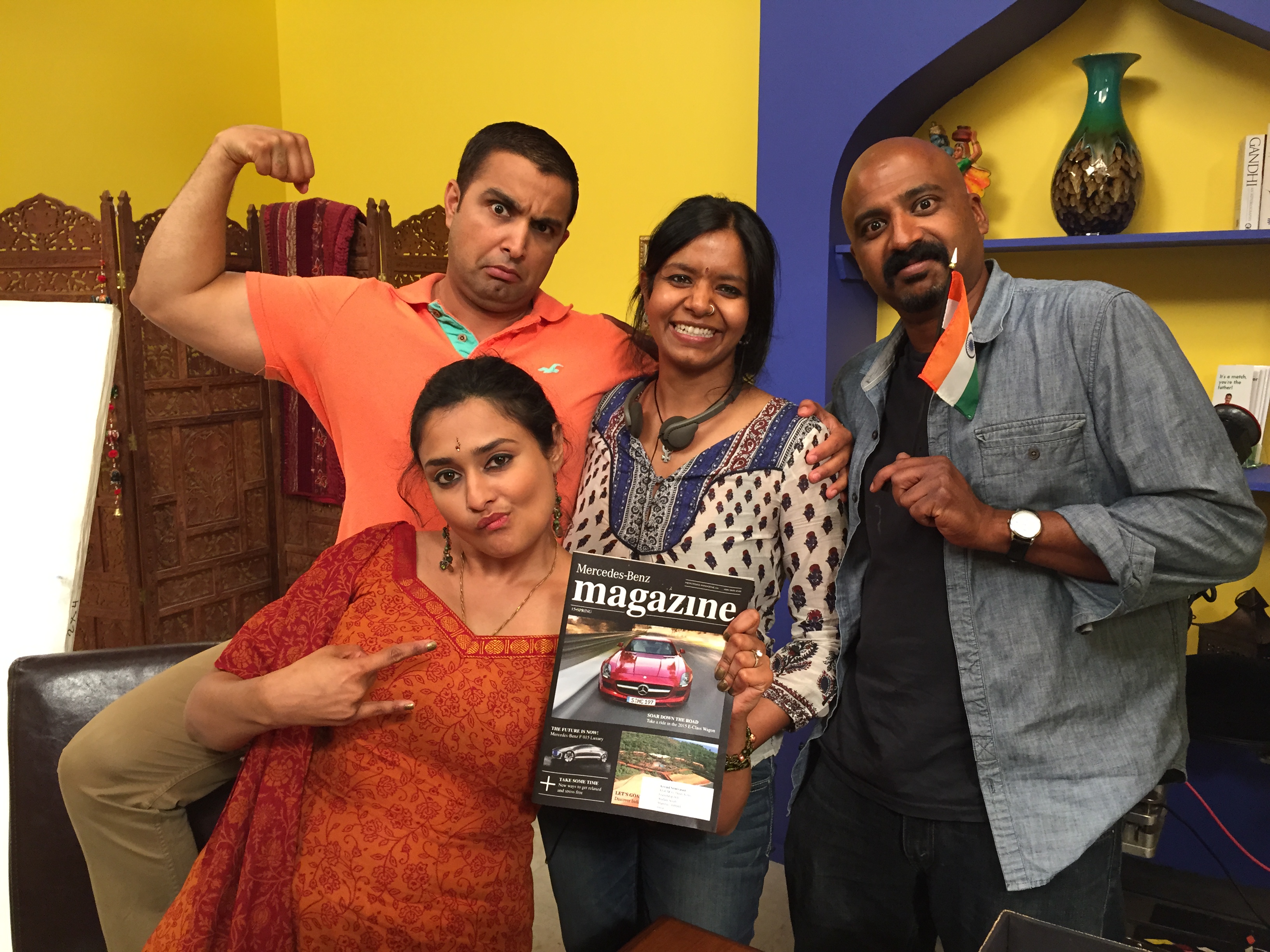 With the cast of Peace of Mind Guaranteed - Chriselle Almeida, Nish Shokeen, Vasanth Santosham