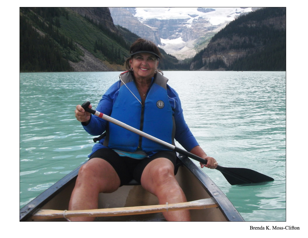 Actress Brenda Moss-Clifton canoeing on Lake Louise, Alberta, Canada