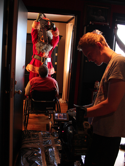 Santa (with chainsaw), Per-Ingvar Tomren and director of photography Raymond Volle on the last day of shooting 