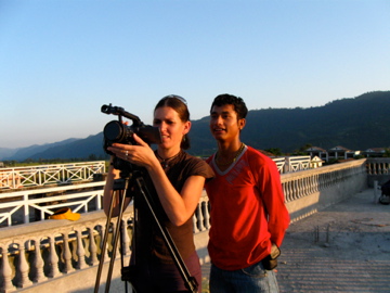 Mira Arad filming in the Himalayas, with Nepali Team.