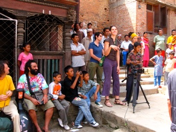 Mira Arad filming in Kirtipur Nepal for the project Sudan365.org - Beat for peace.