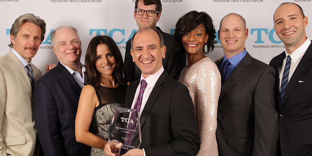 Julia Louis-Dreyfus, Gary Cole, Christopher Godsick, Tony Hale, Armando Iannucci, Simon Blackwell, Sufe Bradshaw and Timothy Simons at event of Veep (2012)