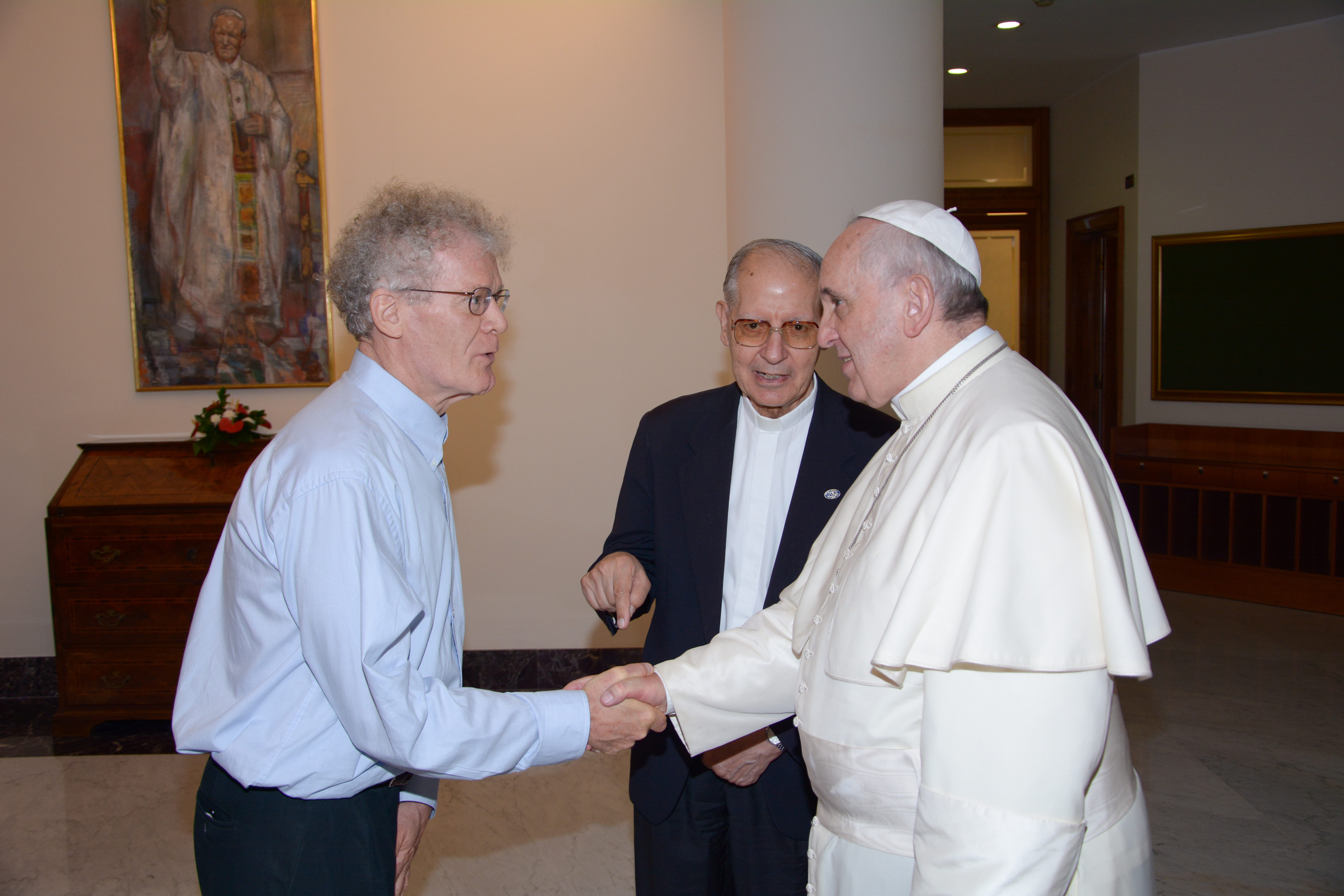 Ryan's uncle, Fr. Richard Baumann SJ (Left), meets with Pope Francis in Rome on August 7, 2014. Fr. Adolfo Nicolas SJ (Center) is the Superior General, Society of Jesus (SJ) worldwide. All are Jesuit priests.