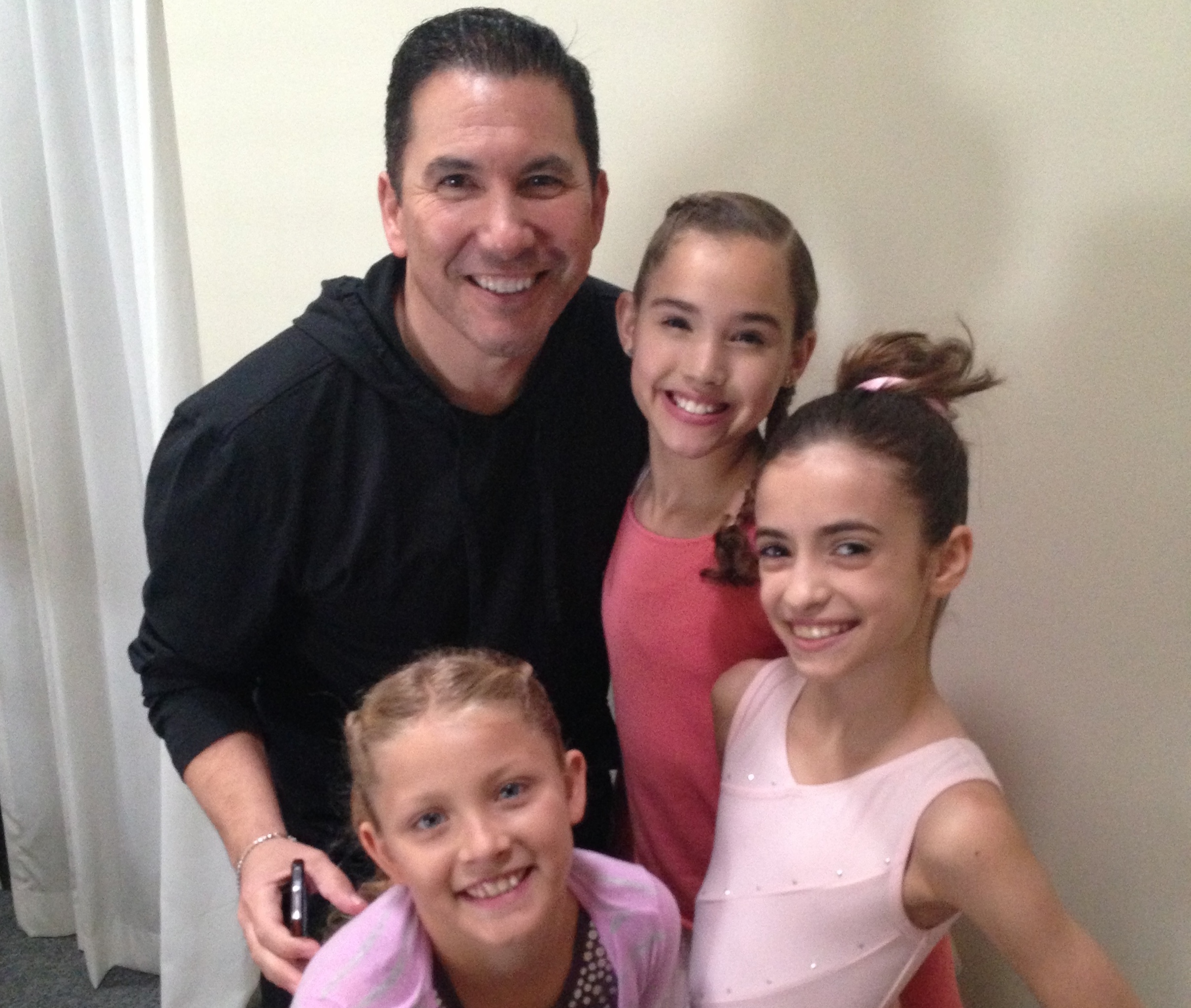 Choreographer Tony Gonzalez with actresses (L to R) Ryan Baumann, Gracie Haschak, and Soni Bringas on the set of AMERICAN GIRL - Isabelle, Girl of the Year 2014 doll commercial (Dec. 2013).