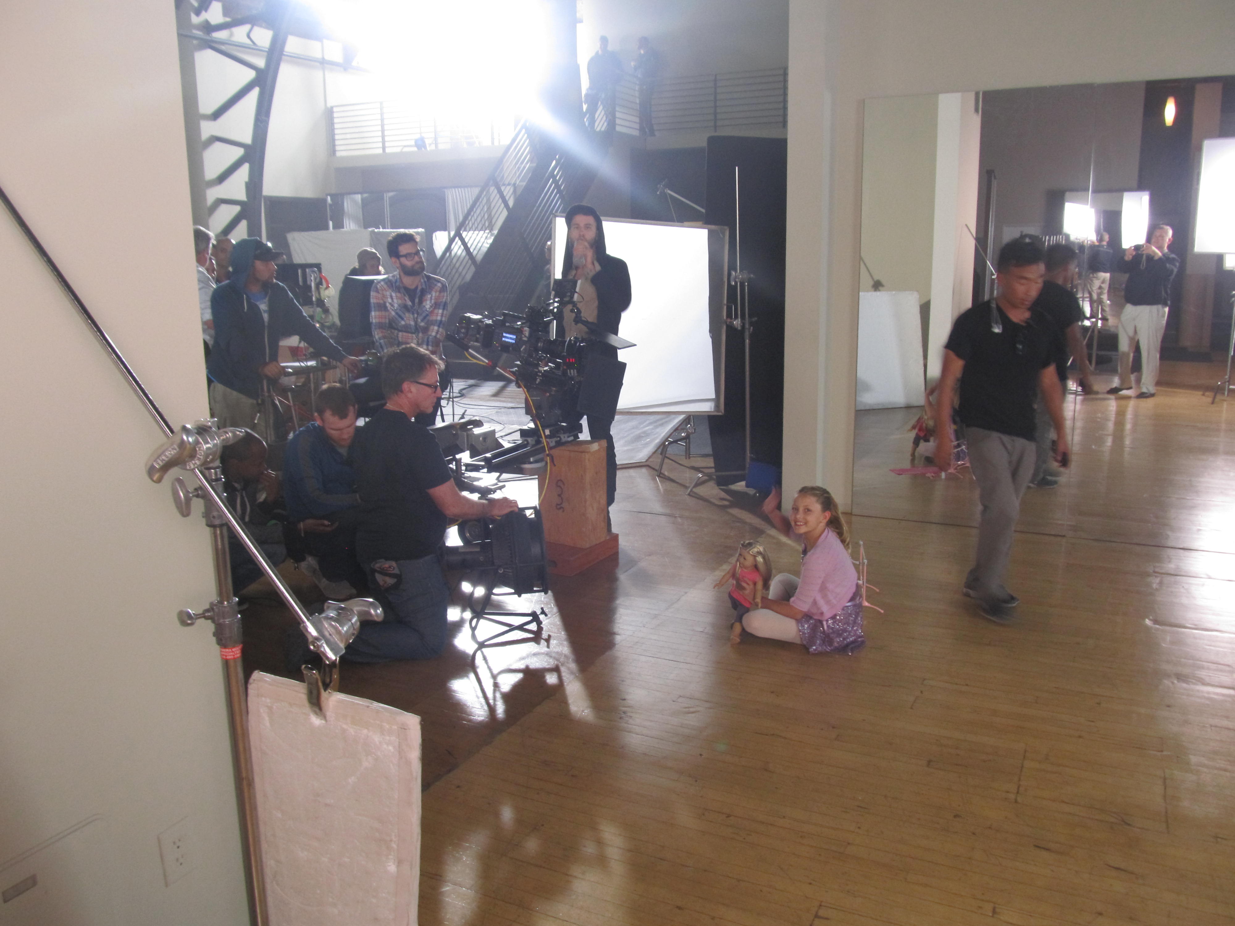 Ryan with the crew on location in a penthouse-loft in downtown Los Angeles at AMERICAN GIRL - Isabelle, Girl of the Year 2014 doll commercial (Dec. 2013).