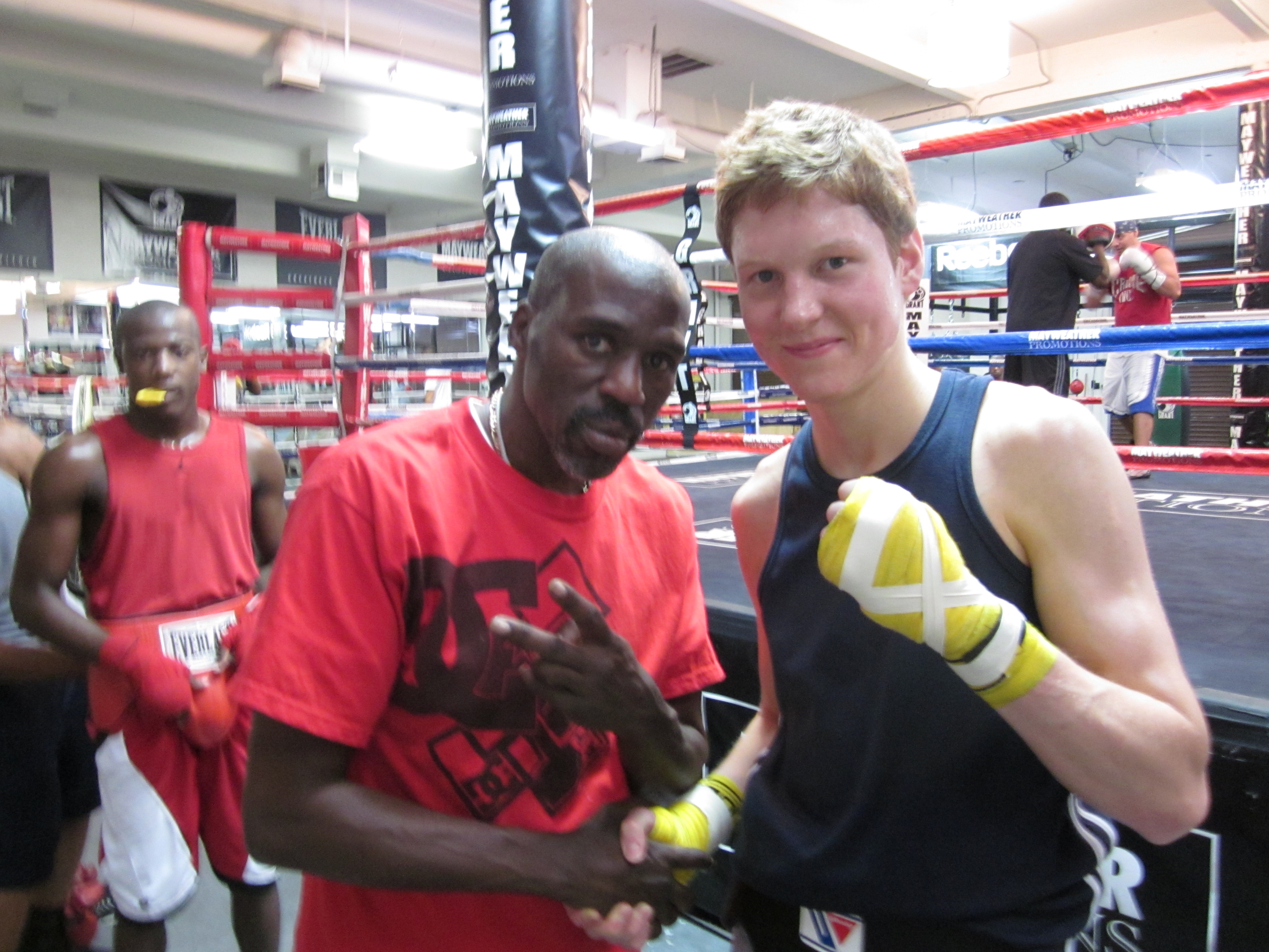 Sparring session at the Mayweather Boxing Club in Las Vegas. With Roger Mayweather, trainer for world champion Floyd Mayweather Jr.