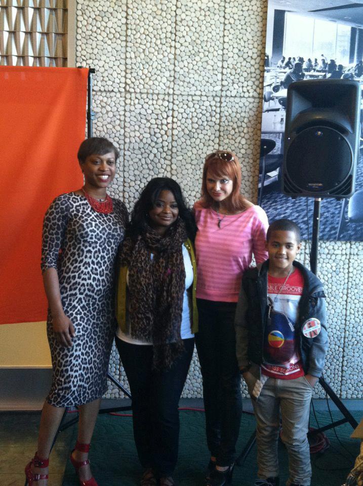 Actress and filmmaker Octavia Spencer (2nd from left) poses with guest and the stars of her film Devin Badgett (far right) and Kelly Shipe Vasconcelos (2nd from right)