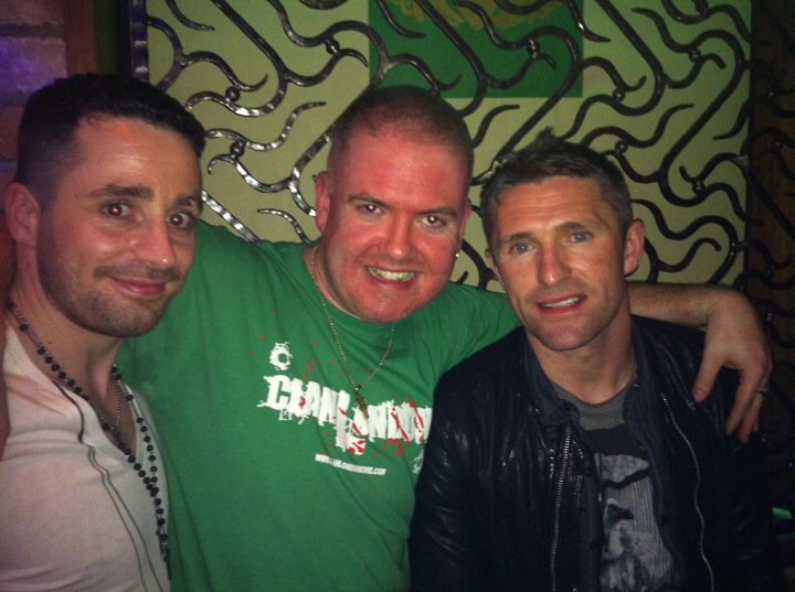Actor Mark Hutchinson, Andy and Robbie Keane at The Clan London Pre Production Party - London
