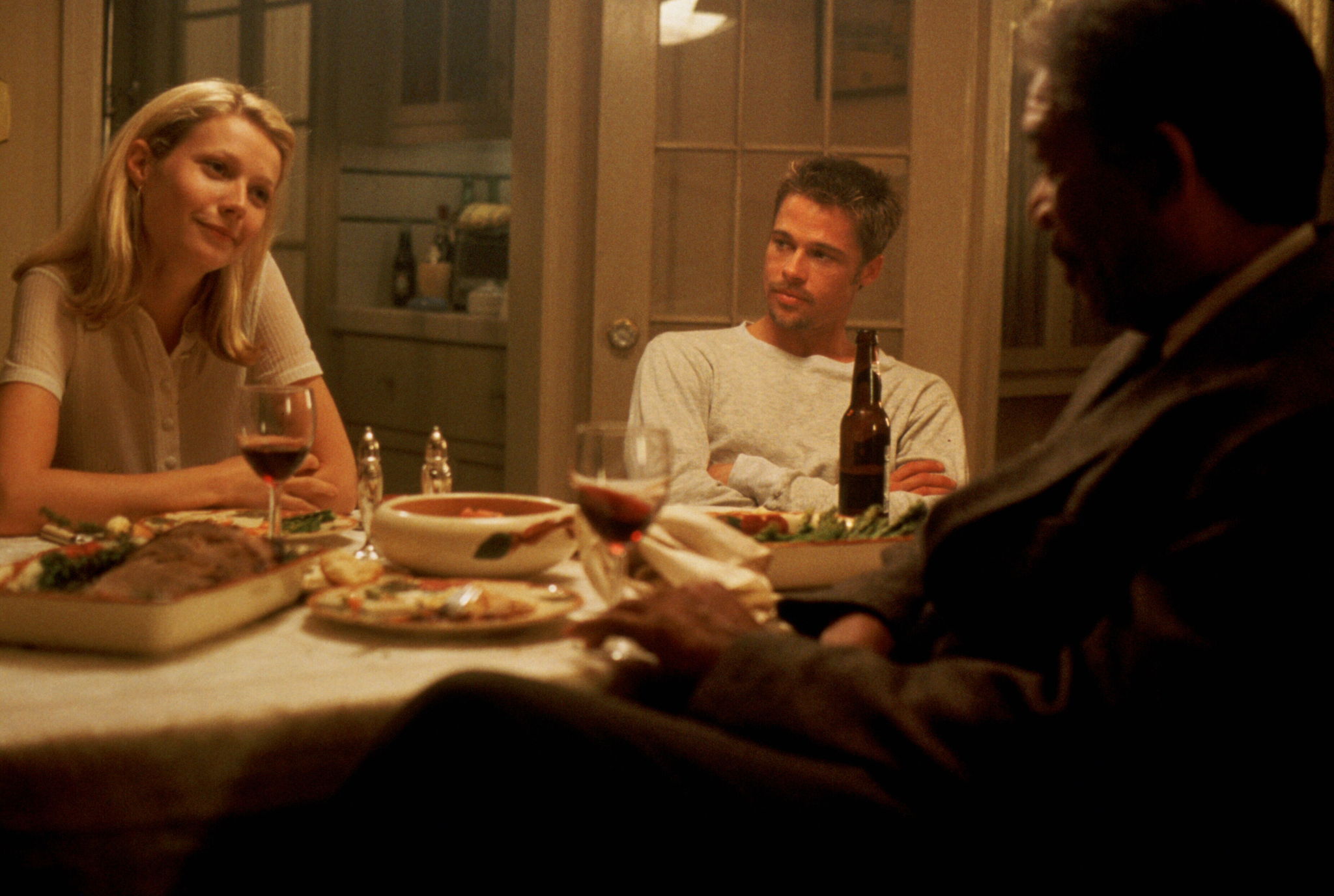 Still of Brad Pitt, Morgan Freeman and Gwyneth Paltrow in Se7en (1995)