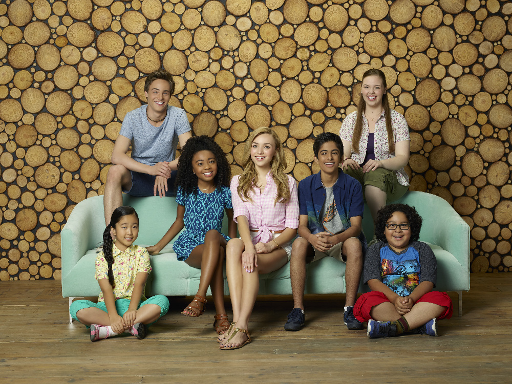 Miranda May, Peyton List, Skai Jackson, Karan Brar, Kevin G. Quinn, Nina Lu and Nathan Arenas in Bunk'd (2015)