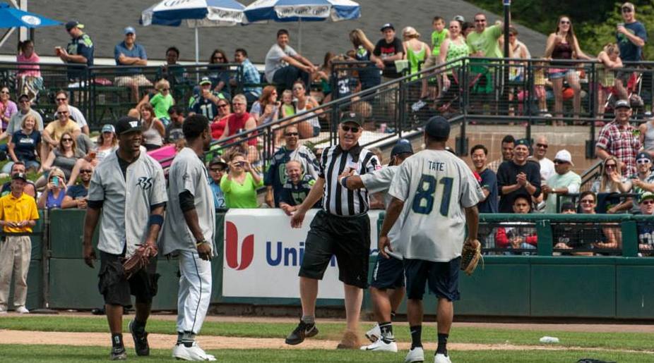 with Russell Wilson, Golden Tate, Walter Thurmond III and Lawyer Milloy 2013 Richard Sherman Celebrity Softball Game