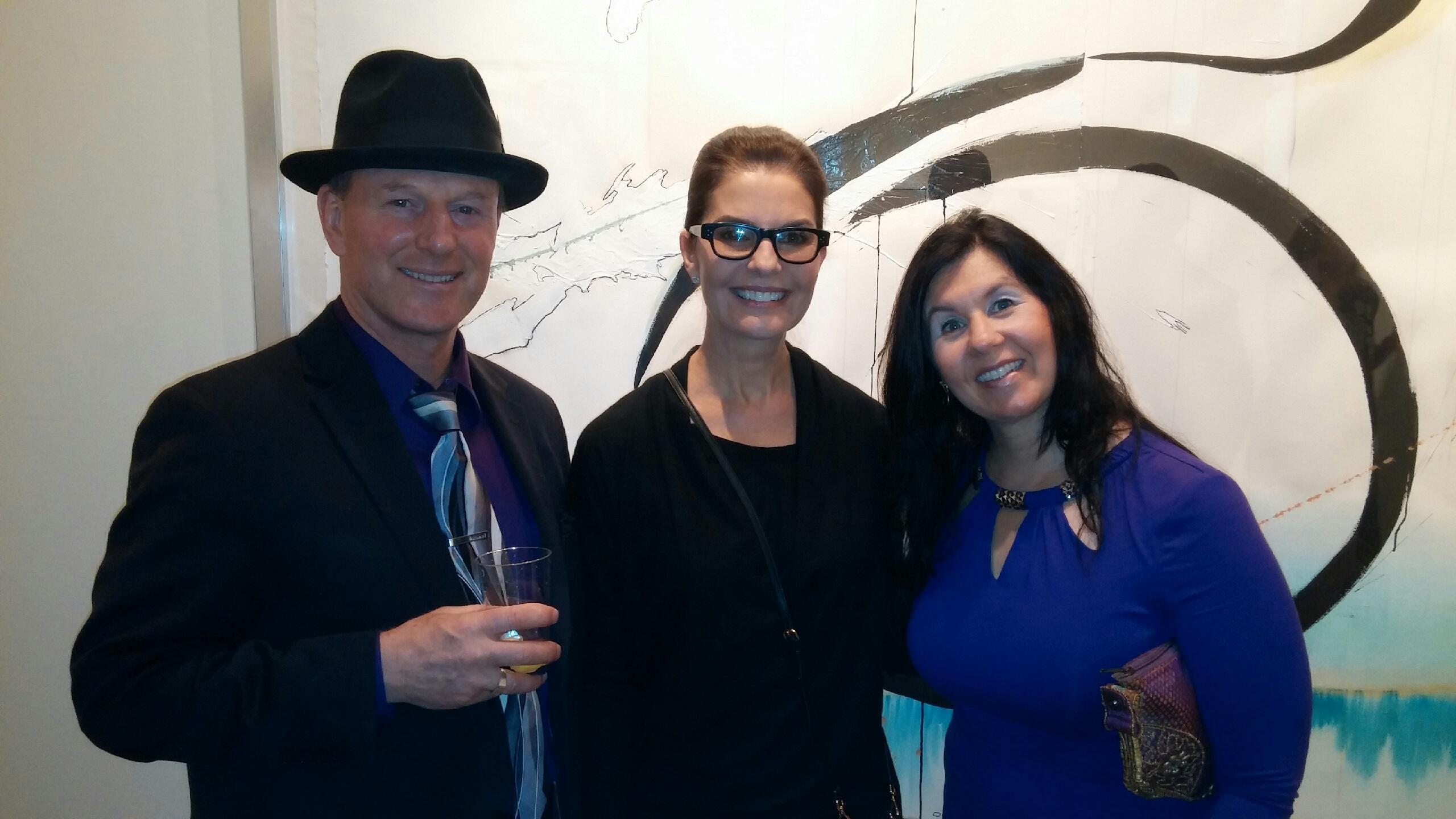 With Sela Ward and Drake Travis at her art gallery event in Hollywood in front of her piece titled 