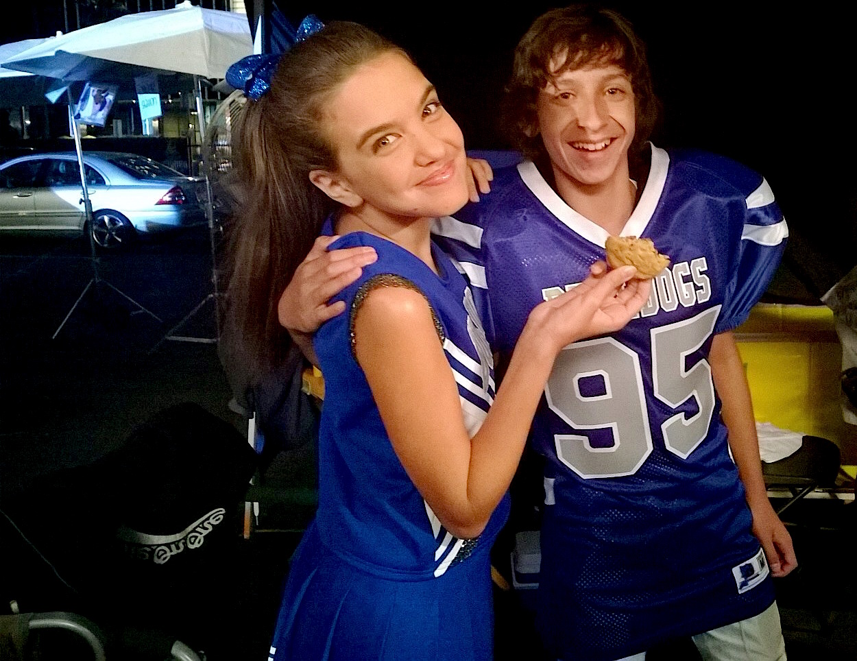 Lilimar Hernandez and Nick Alvarez having fun and shooting on the set of Bella and the Bulldogs.