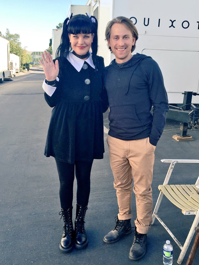 Eric Nelsen and co star, Pauley Perrette on set of NCIS.