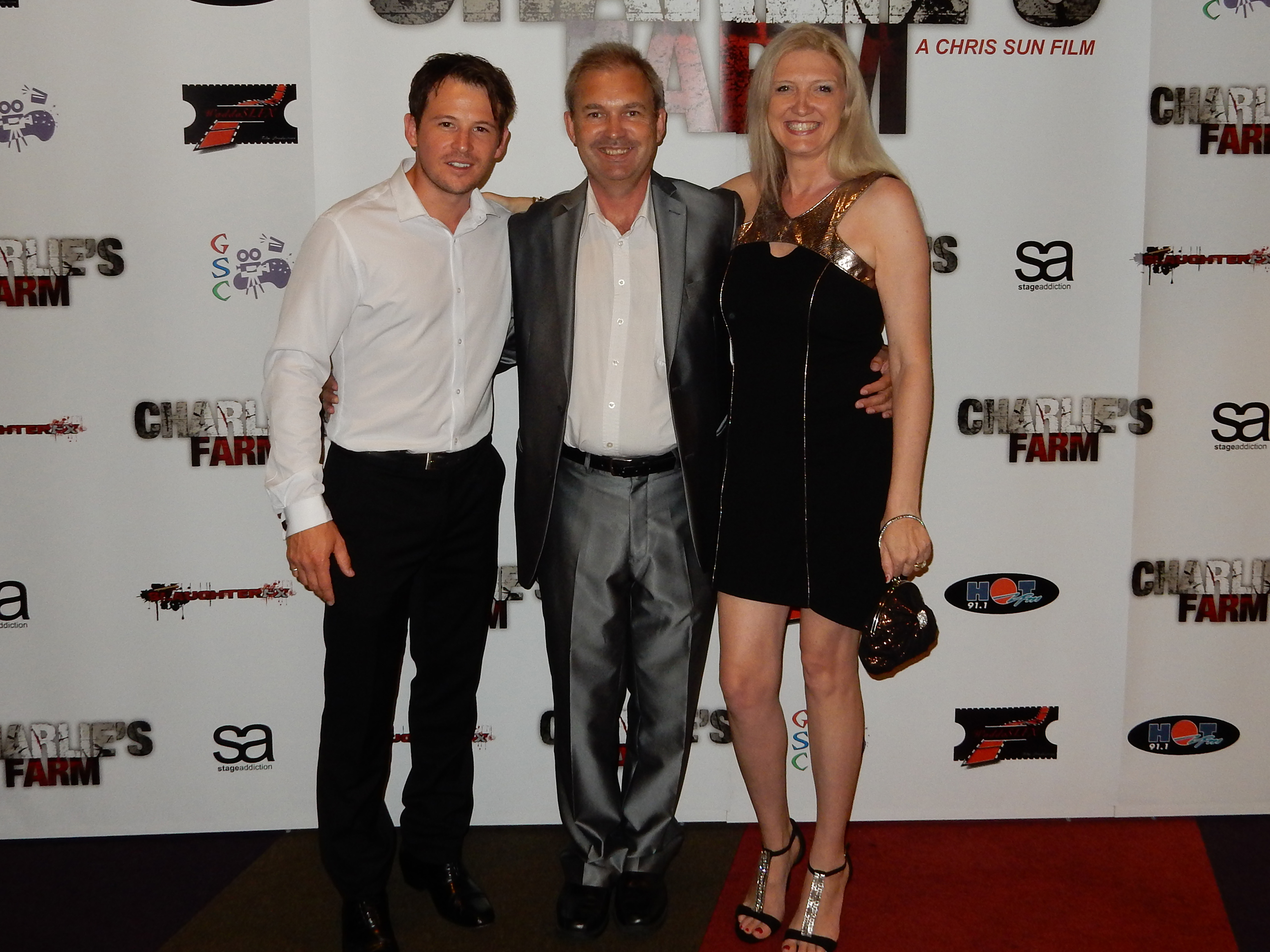 Dean Kirkright, Michael Maguire and Toni McGhee at the premiere of 'Charlies Farm'.