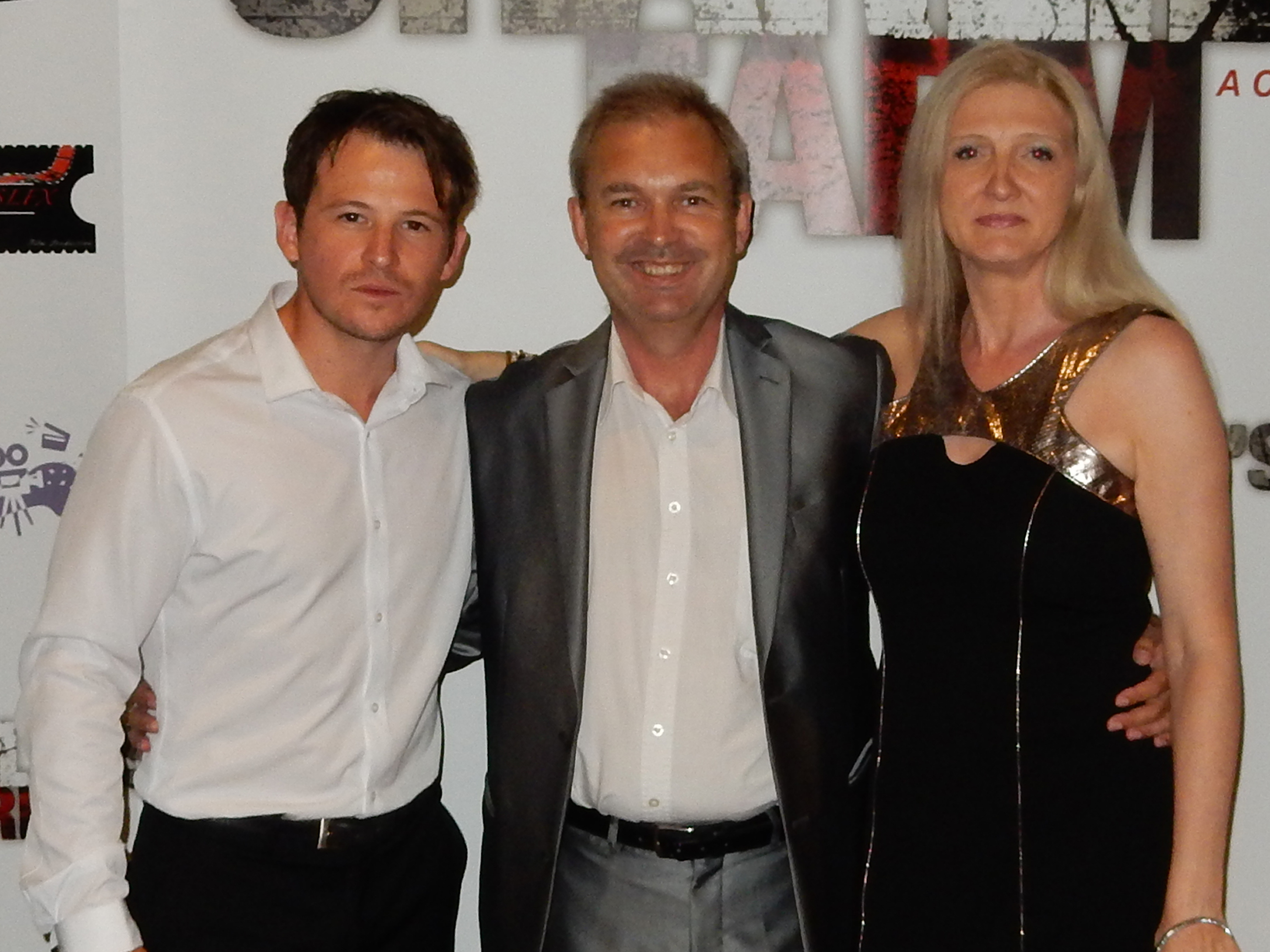 Dean Kirkright, Michael Maguire and Toni McGhee at the premiere of 'Charlies Farm'.