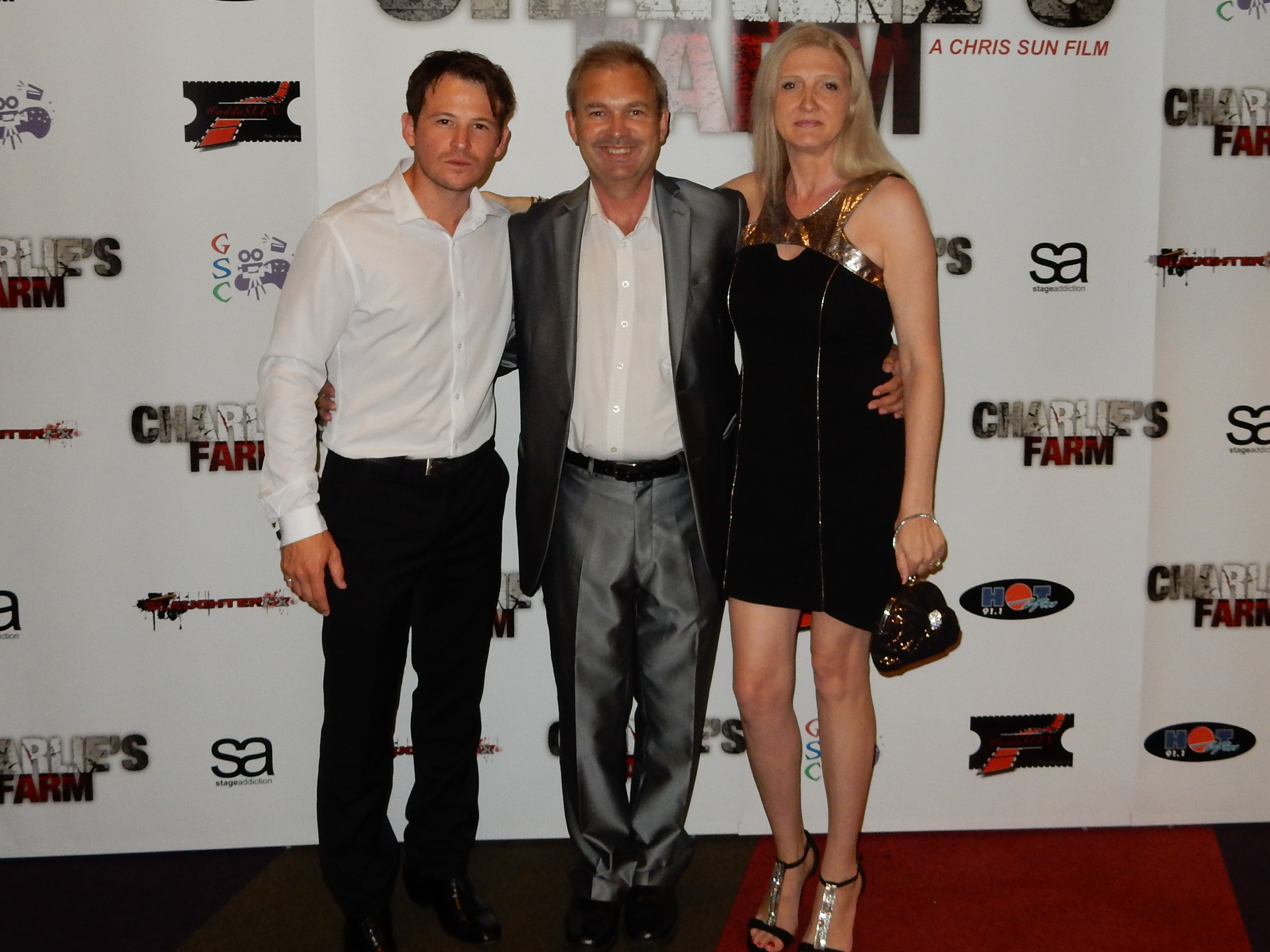 Dean Kirkright, Michael Maguire and Toni McGhee at the premiere of 'Charlies Farm'.