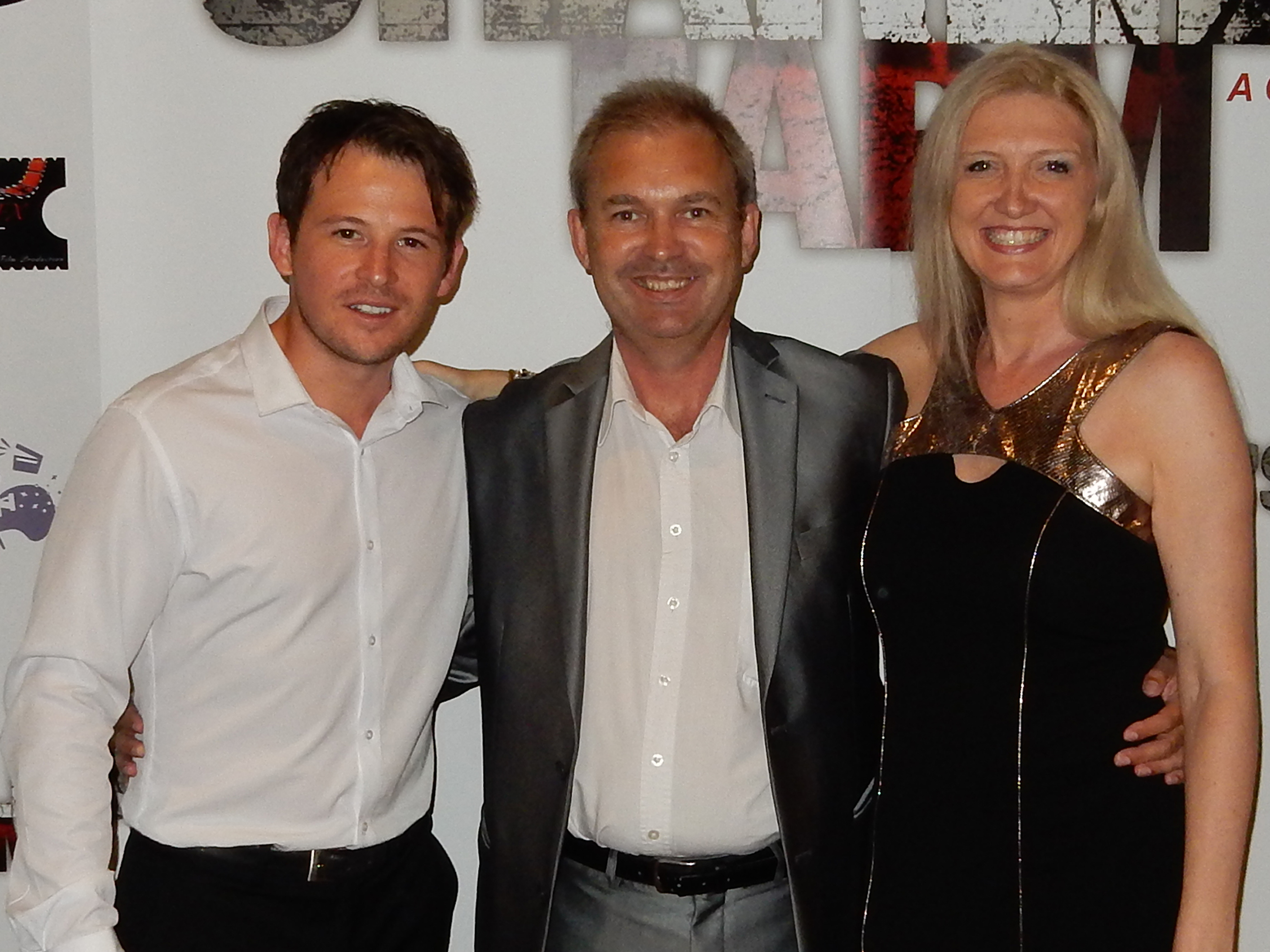 Dean Kirkright, Michael Maguire and Toni McGhee at the premiere of 'Charlies Farm'.
