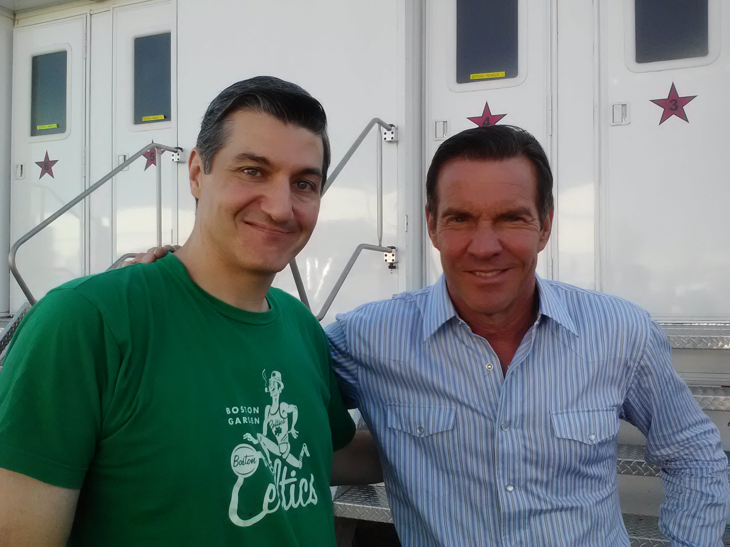 P.J. Marino on set of VEGAS with Dennis Quaid.