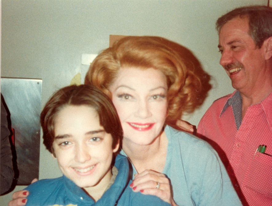 October 12, 1979. Ahmanson Theatre production of Terence Rattigan's, Cause Celebre. Robbie Ell (Robert Ell), Anne Baxter and Ian Ambercrombie. Backstage before the show.