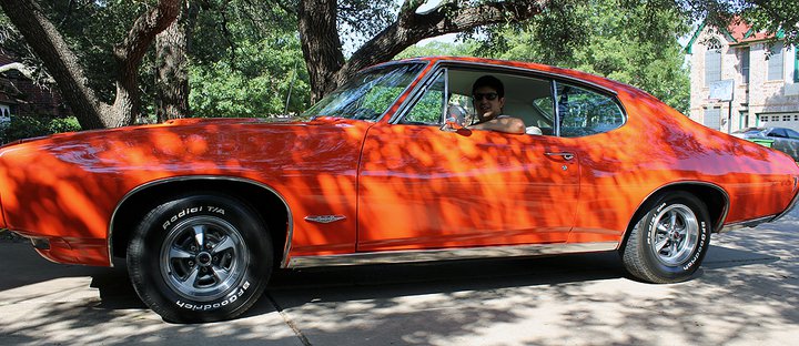 Mike driving a 1968 Pontiac GTO