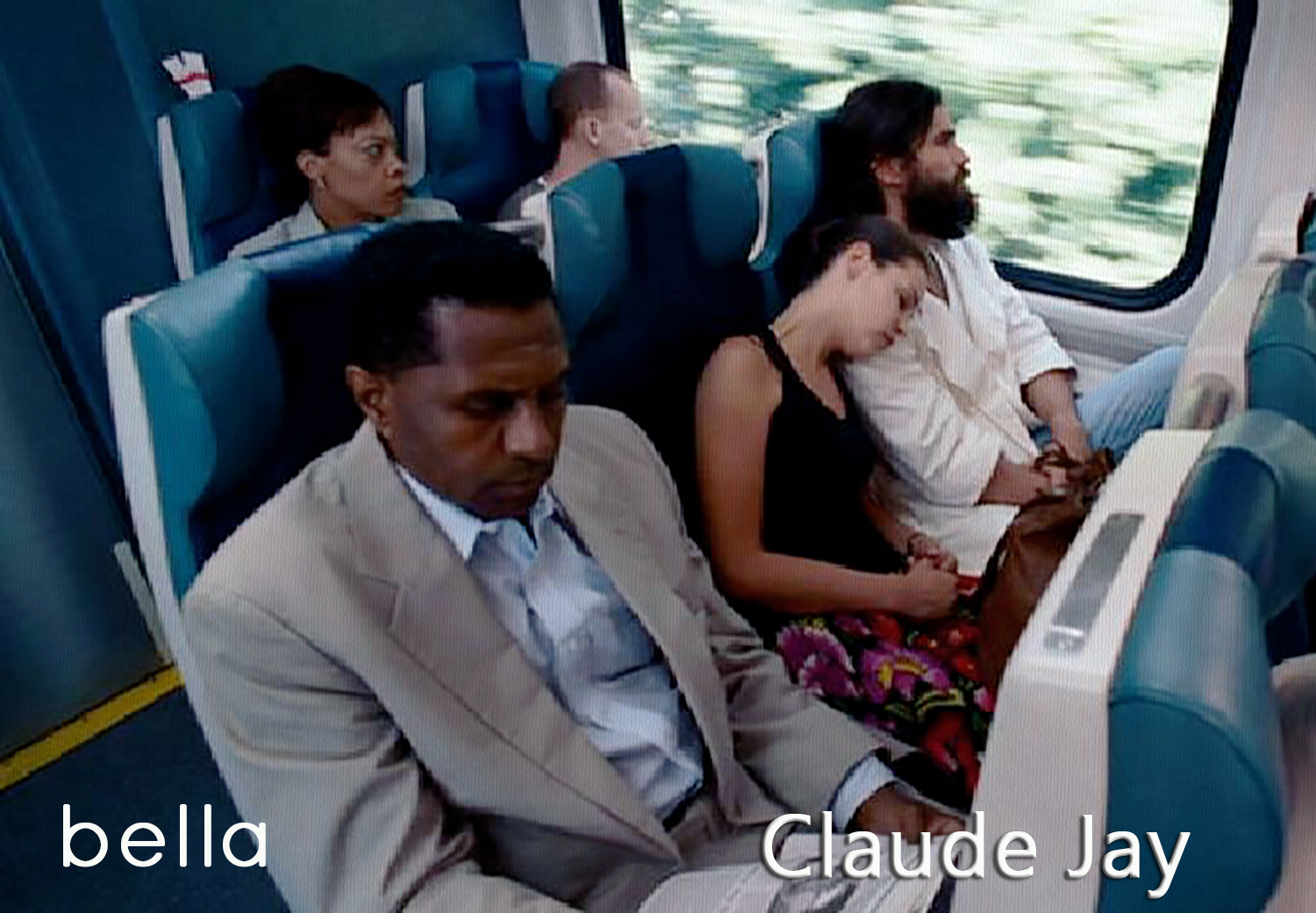 Bella, Claude Jay, train passenger, with Nina, Tammy Blanchard and Jose, Eduardo Verastegui